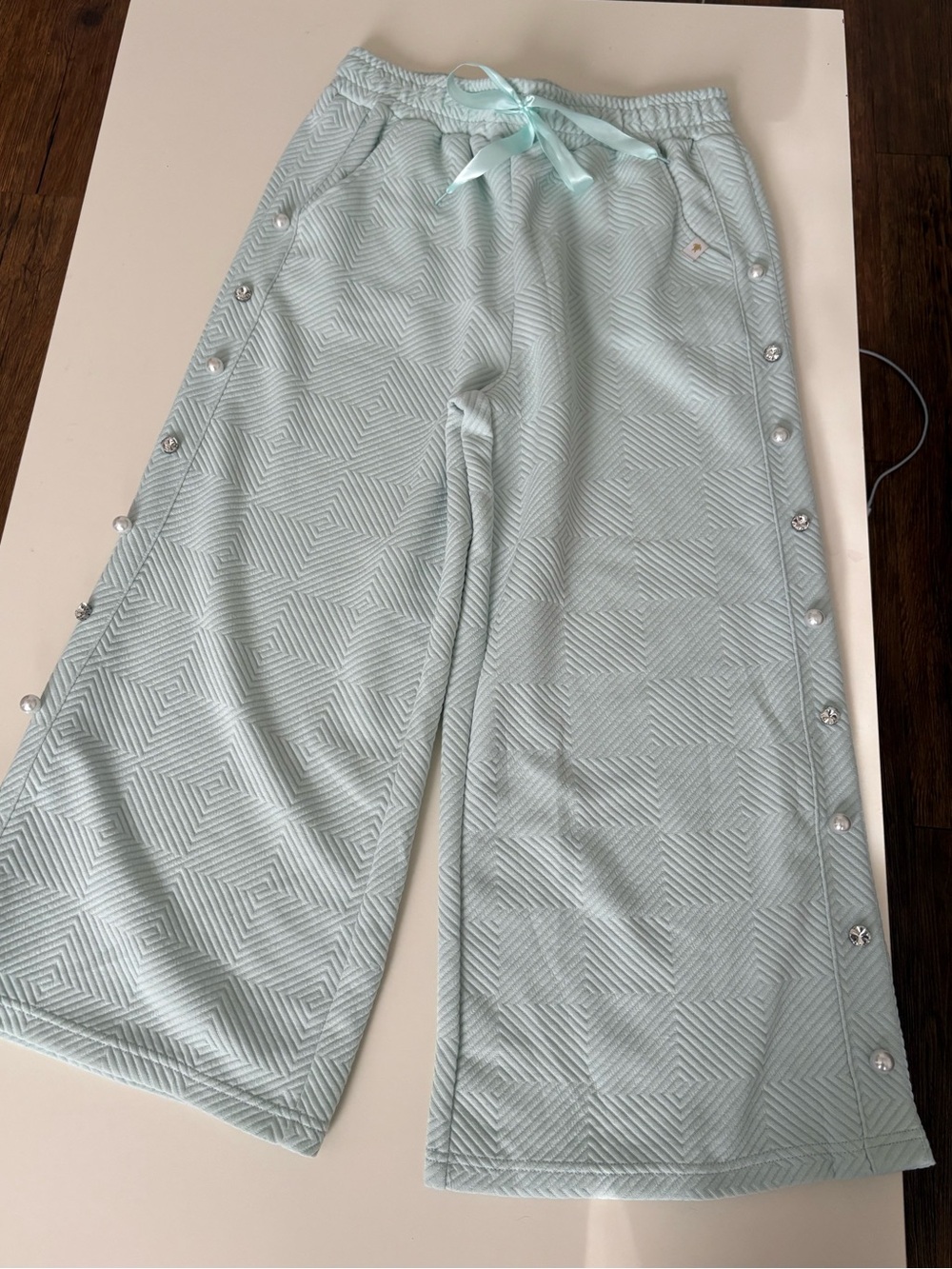 Simply Southern Mint Green Wide-Leg Pearl/Rhinestone Pants